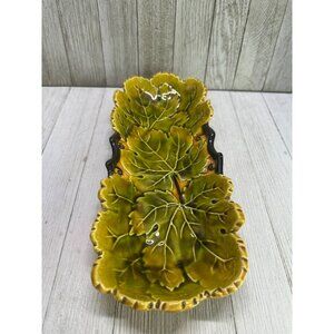 Vtg Czechoslovakian Rectangular Relief Relish Dish Leaf Design #642 11.5" Long